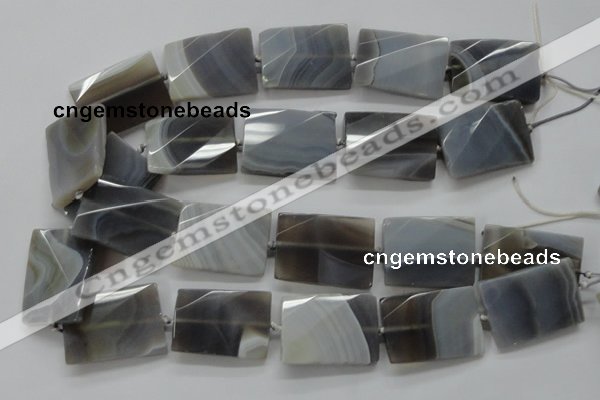 CAA261 20*30mm twisted & faceted rectangle grey line agate beads