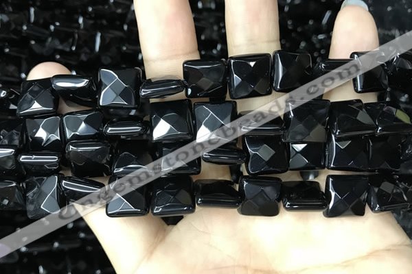 CAA2610 15.5 inches 14*14mm faceted square black agate beads