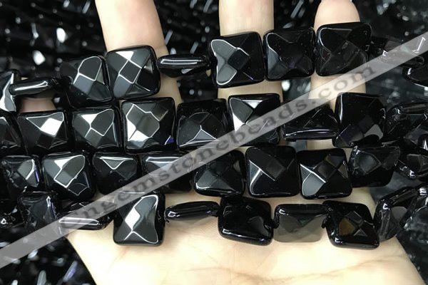 CAA2613 15.5 inches 20*20mm faceted square black agate beads