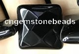 CAA2614 15.5 inches 25*25mm faceted square black agate beads