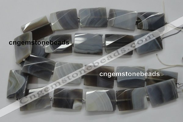 CAA262 25*35mm twisted & faceted rectangle grey line agate beads