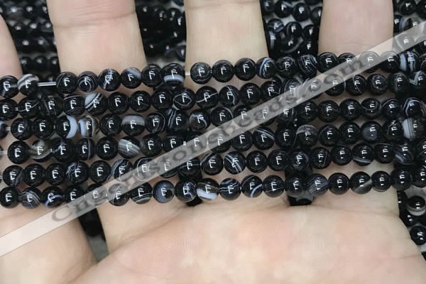 CAA2635 15.5 inches 4mm round banded black agate beads wholesale