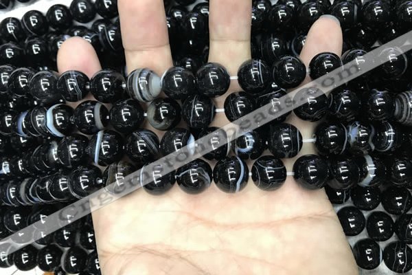 CAA2638 15.5 inches 10mm round banded black agate beads wholesale