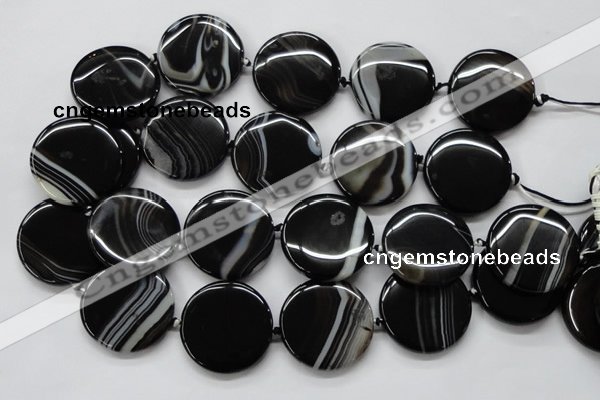 CAA264 15.5 inches 24mm flat round black line agate gemstone beads