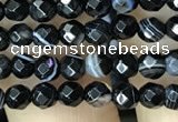 CAA2644 15.5 inches 4mm faceted round banded black agate beads