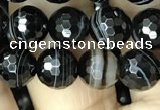 CAA2646 15.5 inches 8mm faceted round banded black agate beads