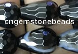 CAA2654 15.5 inches 13*18mm faceted teardrop banded black agate beads