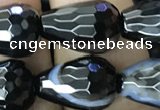 CAA2654 15.5 inches 13*18mm faceted teardrop banded black agate beads