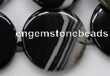 CAA266 15.5 inches 34mm flat round black line agate gemstone beads