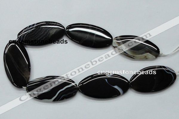 CAA269 15.5 inches 30*55mm oval black line agate gemstone beads