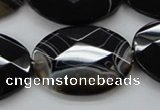 CAA275 15.5 inches 18*25mm faceted oval black line agate beads