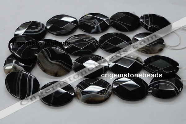 CAA275 15.5 inches 18*25mm faceted oval black line agate beads