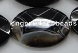 CAA276 15.5 inches 30*40mm faceted oval black line agate beads