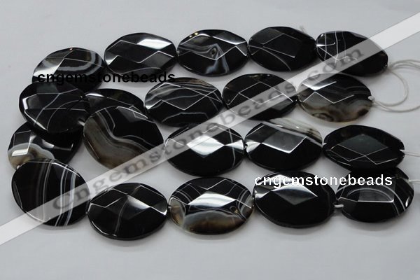 CAA276 15.5 inches 30*40mm faceted oval black line agate beads