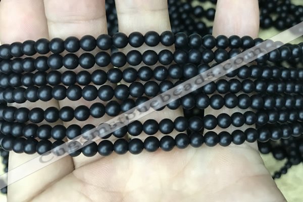 CAA2760 15.5 inches 3mm round matte black agate beads wholesale