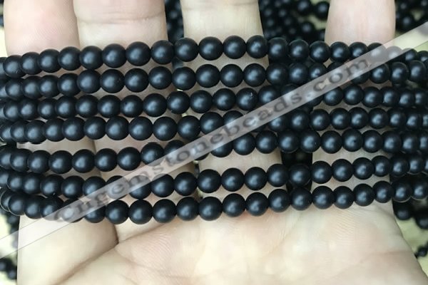 CAA2761 15.5 inches 4mm round matte black agate beads wholesale