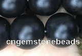 CAA2766 15.5 inches 14mm round matte black agate beads wholesale