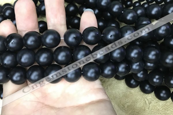 CAA2766 15.5 inches 14mm round matte black agate beads wholesale