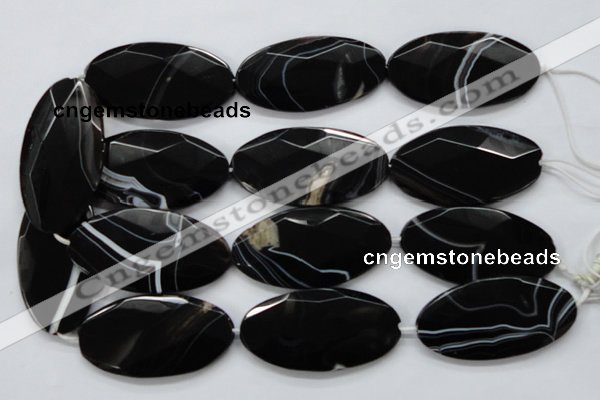 CAA277 15.5 inches 30*60mm faceted oval black line agate beads