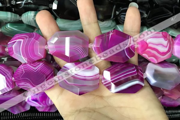 CAA2772 25*32mm - 27*35mm faceted freeform line agate beads