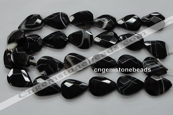 CAA278 15.5 inches 23*30mm faceted teardrop black line agate beads