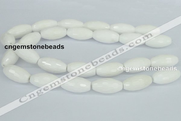 CAA28 15.5 inches 15*30mm faceted rice white agate gemstone beads