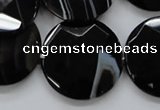 CAA280 15.5 inches 18mm faceted coin black line agate beads