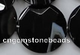 CAA281 15.5 inches 35mm faceted coin black line agate beads