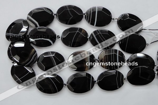 CAA282 15.5 inches 30*40mm faceted oval black line agate beads