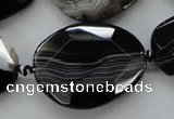 CAA284 15.5 inches 28*38mm faceted freeform black line agate beads