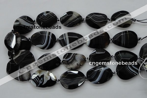 CAA284 15.5 inches 28*38mm faceted freeform black line agate beads