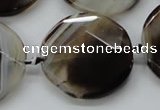 CAA290 15.5 inches 35mm faceted coin black line agate beads