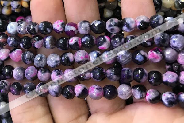 CAA2908 15 inches 6mm faceted round fire crackle agate beads wholesale