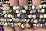 CAA2909 15 inches 6mm faceted round fire crackle agate beads wholesale