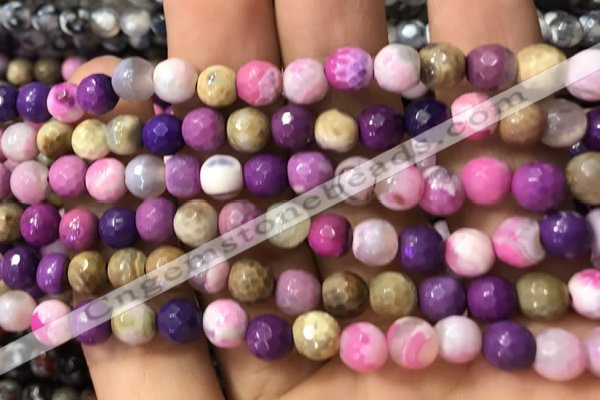 CAA2914 15 inches 6mm faceted round fire crackle agate beads wholesale