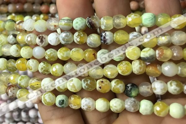 CAA2919 15 inches 6mm faceted round fire crackle agate beads wholesale