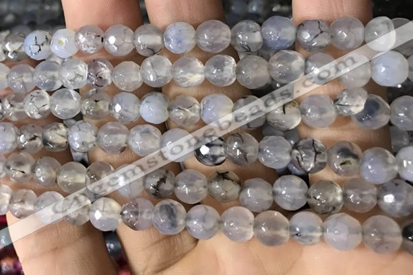 CAA2930 15 inches 6mm faceted round fire crackle agate beads wholesale