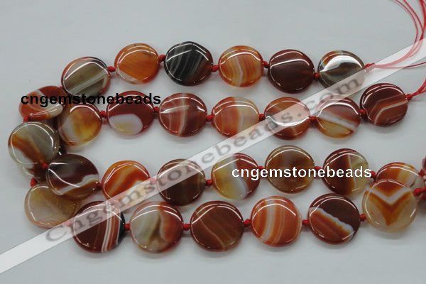 CAA298 15.5 inches 25mm flat round red line agate gemstone beads