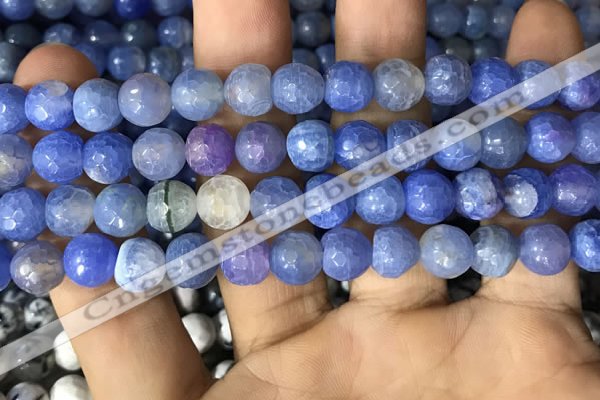 CAA2980 15 inches 8mm faceted round fire crackle agate beads wholesale