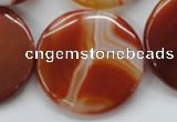 CAA299 15.5 inches 35mm flat round red line agate gemstone beads