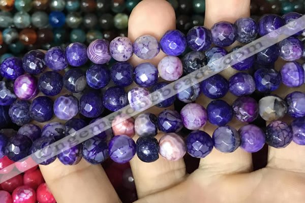 CAA2996 15 inches 8mm faceted round fire crackle agate beads wholesale