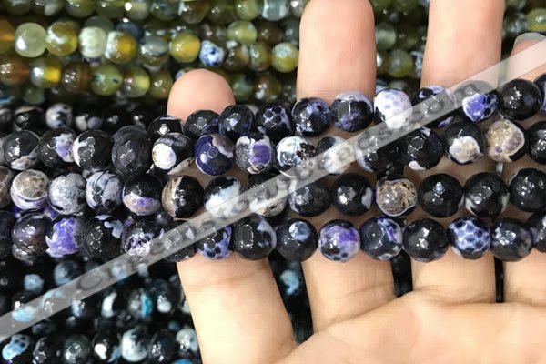 CAA3016 15 inches 8mm faceted round fire crackle agate beads wholesale