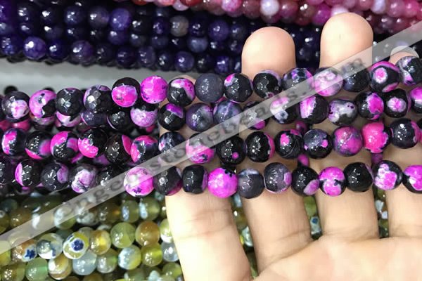 CAA3017 15 inches 8mm faceted round fire crackle agate beads wholesale