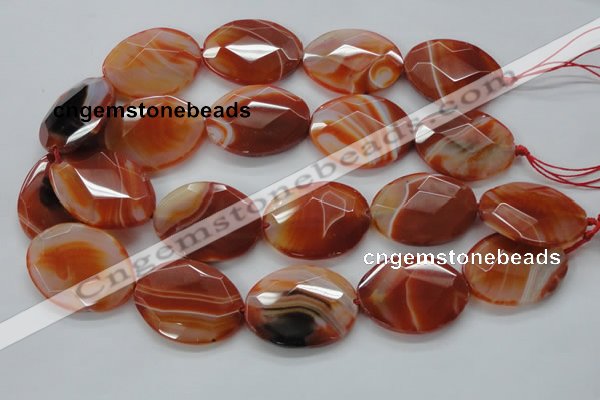 CAA304 15.5 inches 28*40mm faceted oval red line agate beads