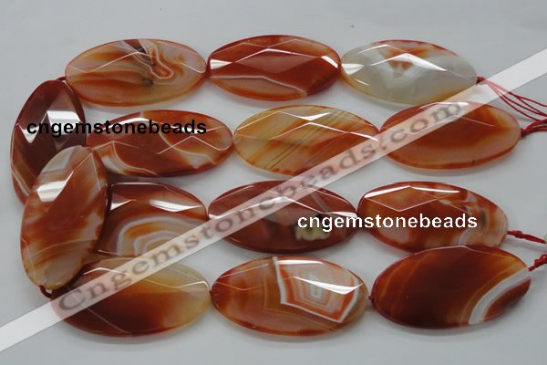 CAA305 15.5 inches 32*52mm faceted oval red line agate beads