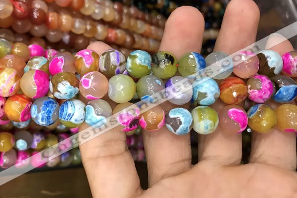 CAA3054 15 inches 10mm faceted round fire crackle agate beads wholesale