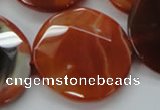 CAA307 15.5 inches 34mm faceted coin red line agate beads