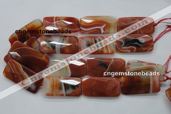 CAA309 15.5 inches 25*50mm faceted rectangle red line agate beads