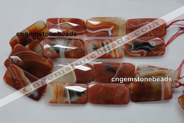 CAA309 15.5 inches 25*50mm faceted rectangle red line agate beads