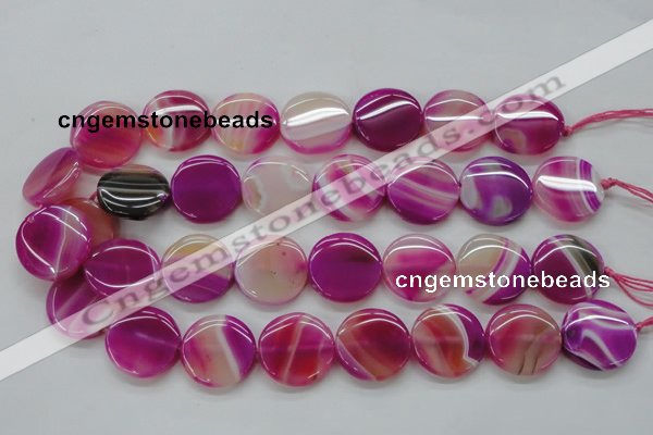 CAA310 15.5 inches 24mm flat round fuchsia line agate beads